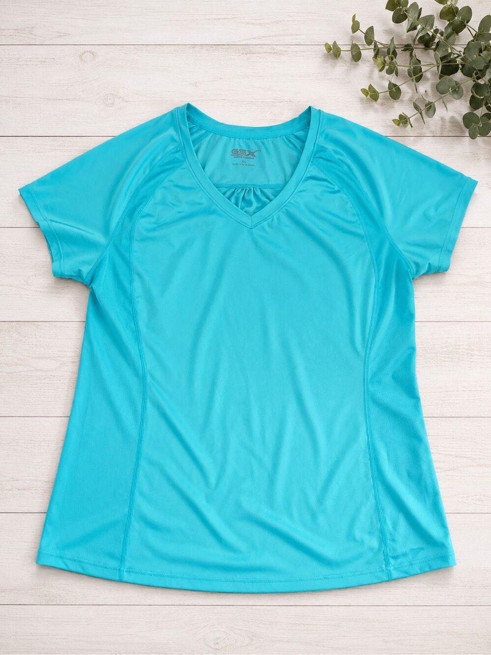 GSX Gold’s Gym Women’s XL Turquoise Blue V Neck Short Sleeve Athletic Top